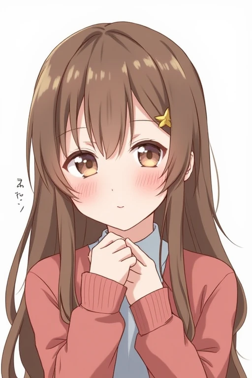 One person, Long Hair, Blushing, Brown Hair, Blushing, Open your mouth a little, Close your mouth, Illustration, 