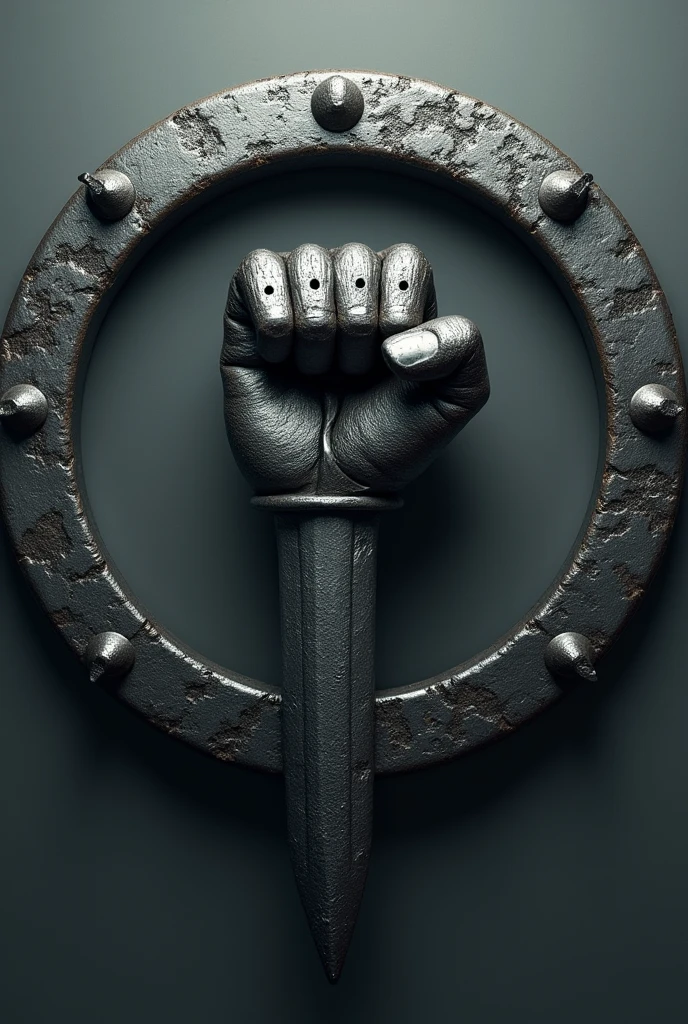 Symbol of a medieval armor iron fist in a circle with soft dark and gray tones