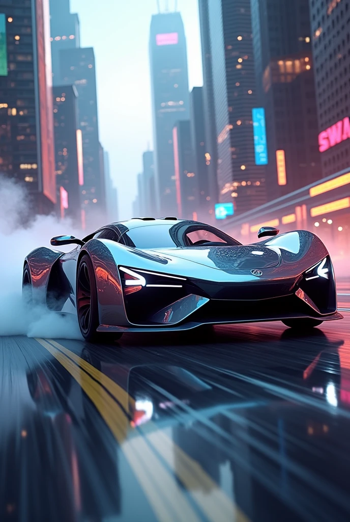 futuristic stylish car, drifting, dynamic, cool