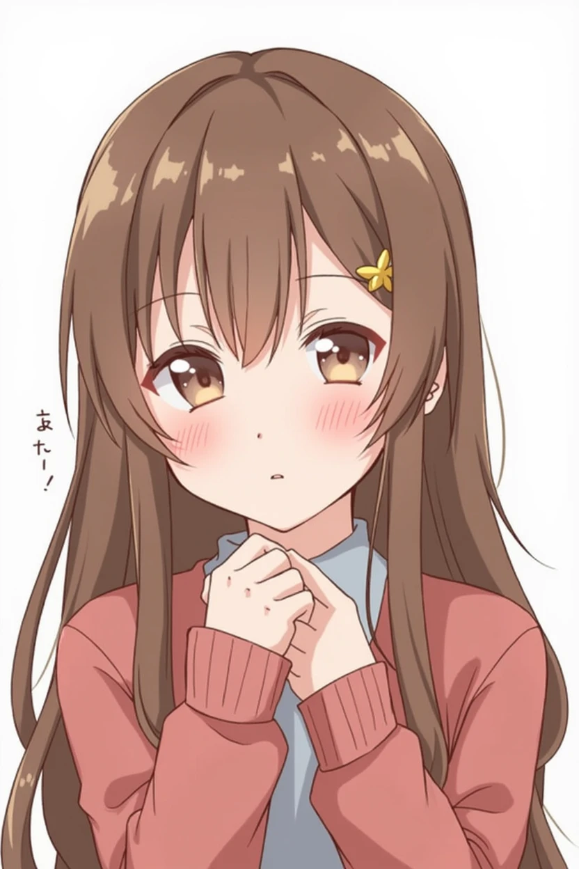 One person, Long Hair, Blushing, Brown Hair, Blushing, Open your mouth a little, Close your mouth, Illustration,