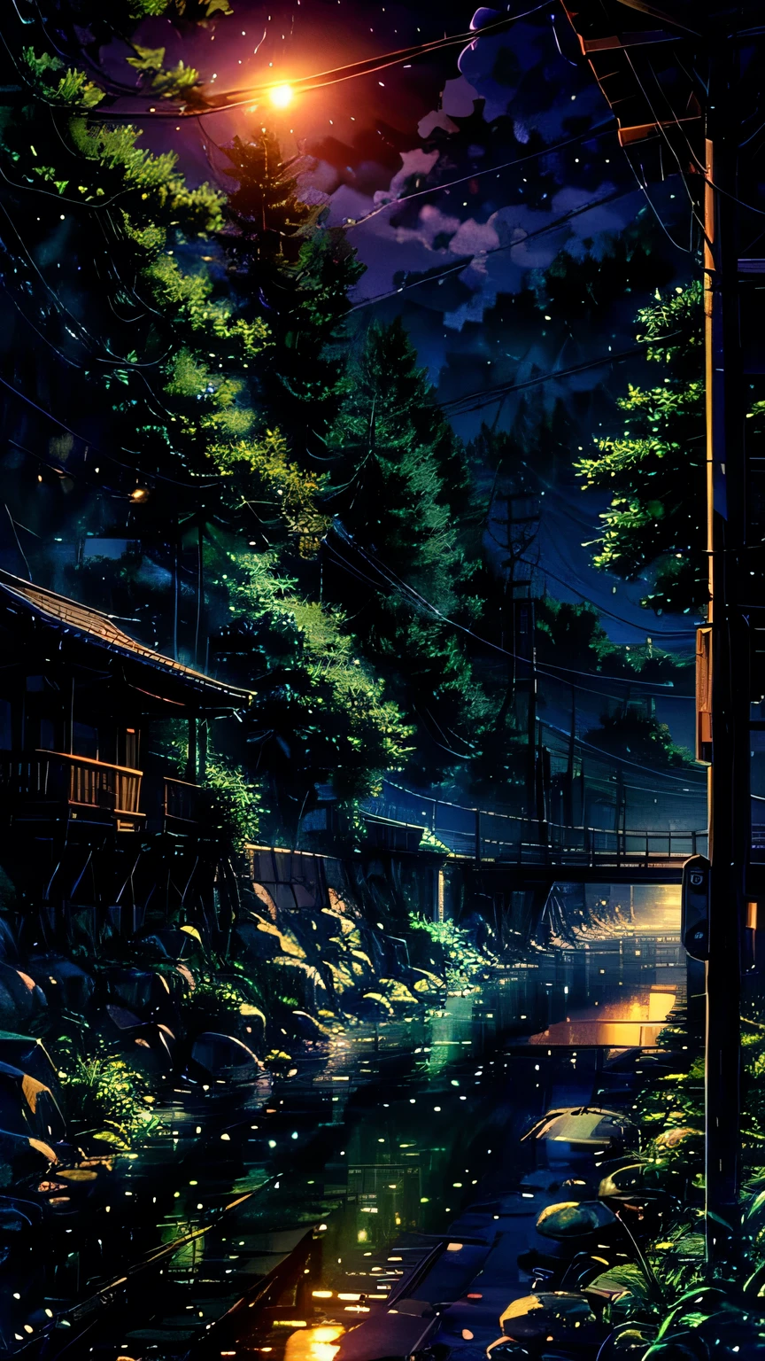 imagine Create an atmospheric night scene featuring an old-fashioned, elegant train traveling through a serene landscape. The train, with softly glowing windows, should be passing under a clear sky dominated by a large, bright full moon. Surround the scene with dark, towering trees, and add a gentle mist for a mysterious, tranquil effect. Include subtle reflections of the moonlight on the train's surface and the nearby tracks. The overall ambiance should be calming, with a hint of nostalgia