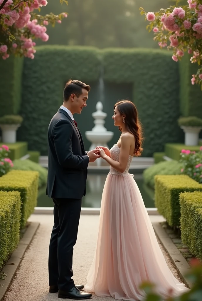 osing to his girlfriend at marriage garden in fashion dress