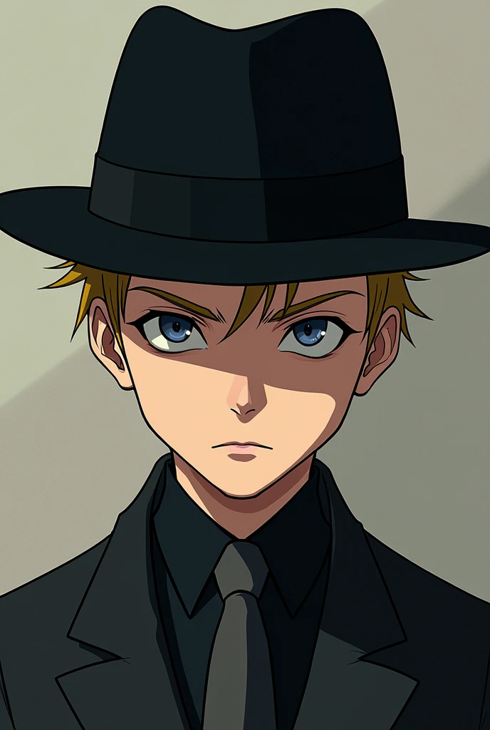 Oppenheimer anime version wearing a black hat