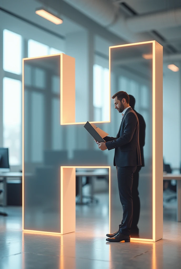 Letter H ; with employee inside  ; showing corporate culture
