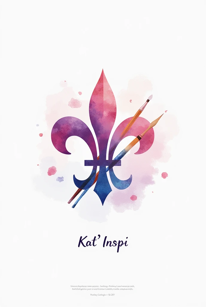 A logo with a watercolor fleur-de-lis, a brush, all in pastel tones and the name “Kat'Inspi”