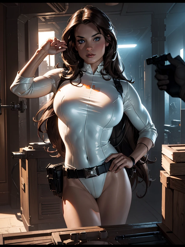 (best qualityer)), ((work of art)), (detailded: 1.4), (absurdrez), Erica Durance as a war-ready fighter pilot, White leather cyberpunk clothes, with spectacular abstract designs, defined muscular sculptural body, half thick bare thighs, mouth between open, generous neckline, ((perfect large breasts)), (alluring blue eyes), ((white and orange clothes)), (((long brown hair)))), long black eyelashes heavy makeup, close to real, pose sexy, fractal background, 2 piece outfit, cake, centred, scale to fit dimensions, HDR (high-range dynamics),ray tracing,nvidia RTX,Super-resolution,Irreal 5, underground dispersal, PBR Texture, Post-processing, Anisotropic filtering, Depth of field, Maximum clarity and sharpness, Multilayer textures, Albedo and Mirror Maps, Surface shading, Accurate simulation of light-material interaction, perfect proportions, octane rendering, two tone lighting, large aperture, Low ISO, White balance, rule of thirds, 8k cru, traje cristiano
