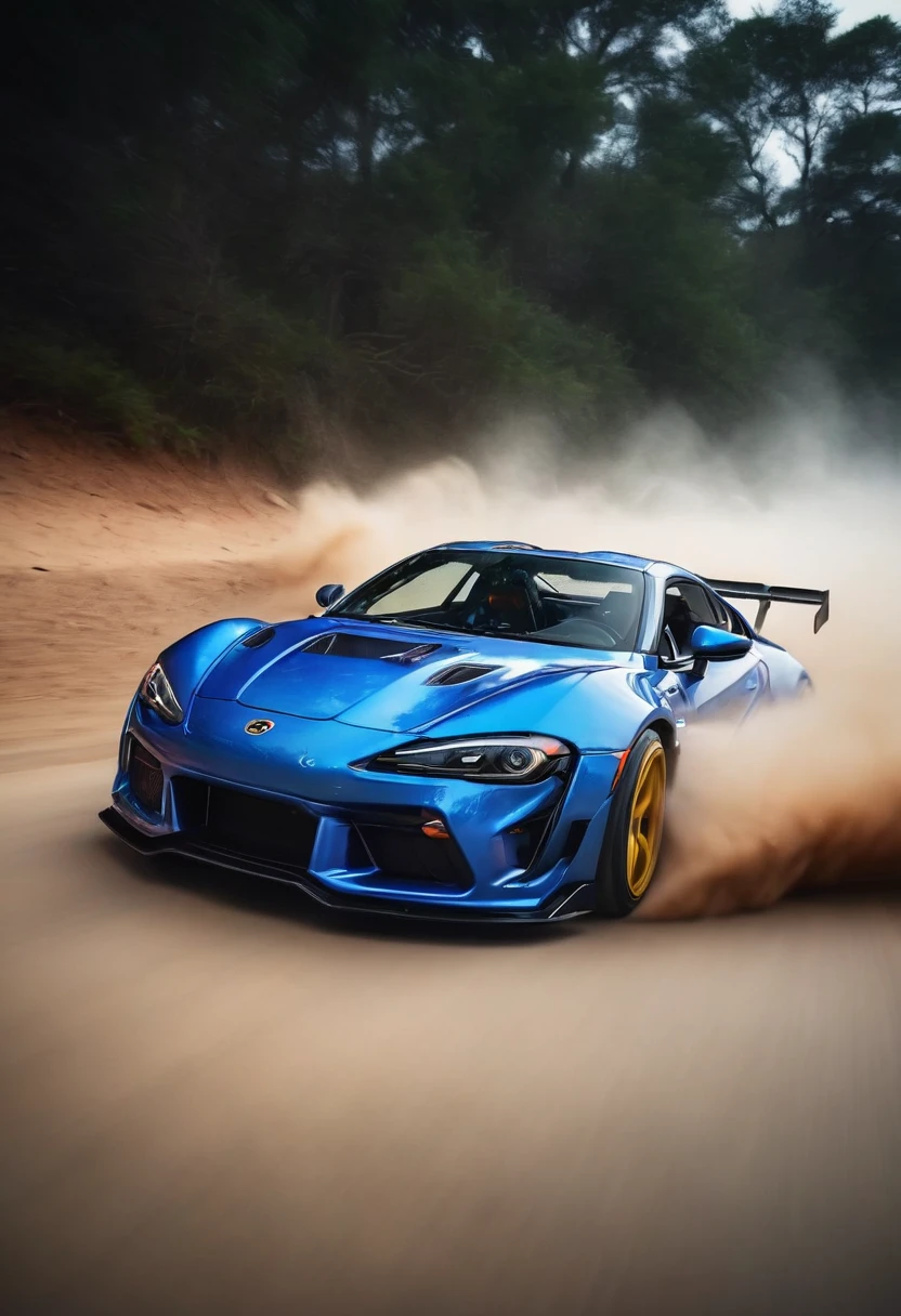 high quality long exposure photo of a {hyperspeed car, open hud, naked engine, hyper power turbo charge}racing with another cars, cinematic shot, slow shutter speed motion photography, whirl dust trail behind, shot on Fuji Film XT4 camera f/2. ISO 200, dynamic motion, cinematic movement, blurry edges, super detailed, perfect motion, side view, best wallpaper quality, 8k, dust trail along the motion with a sand element transition movement of color background