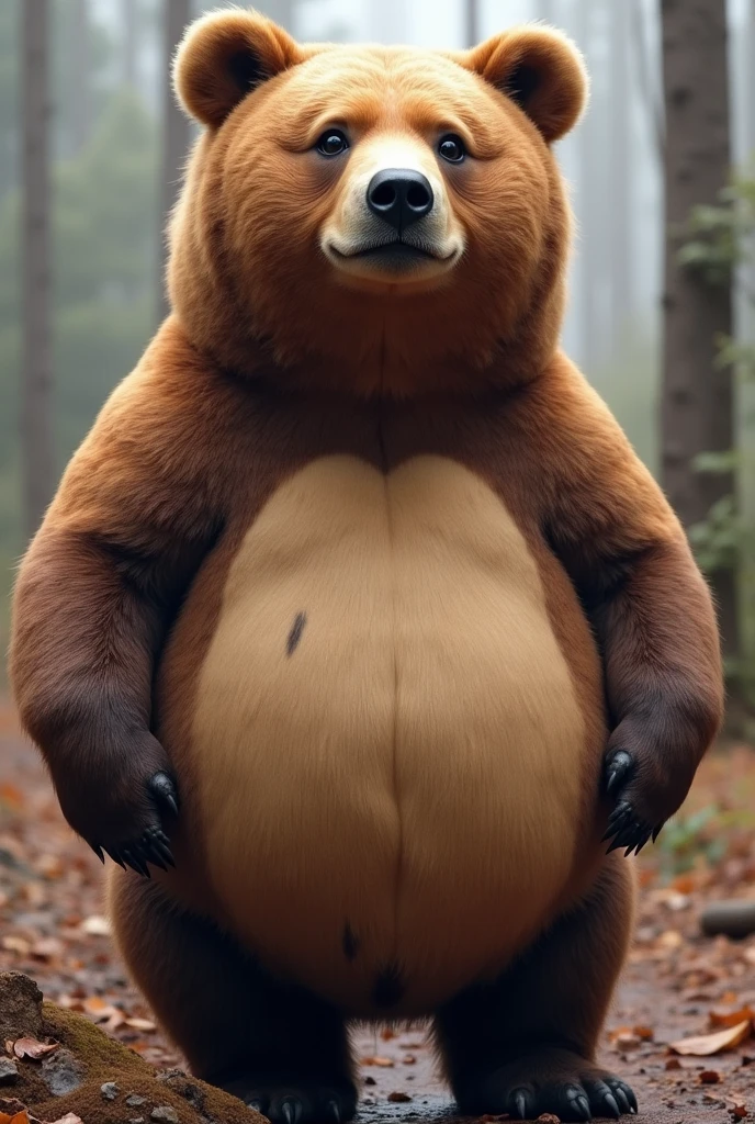 Take a picture of a bear with large, round breasts.