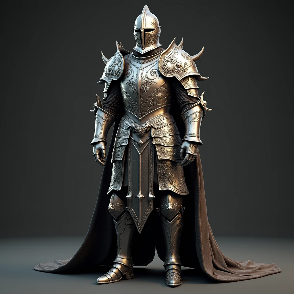 Warrior, Concept Art, author:Van Gogh, Mediovale,Knight pose, Clean render, Angled, Put on your armor, Character is standing, 8kReality, In-game rendering, Facial background has detailed details, Artstation homepage, Pseudo-Mediovale fantasy, God in carp armor, Iron etched armor, Light silver armor, Gorgeous filigree armor, Luxurious armor full of thorns, Intricate metal armor, Powerful Warrior, Wearing luxurious iron armor,,Decorated with intricate patterns, Everything is in