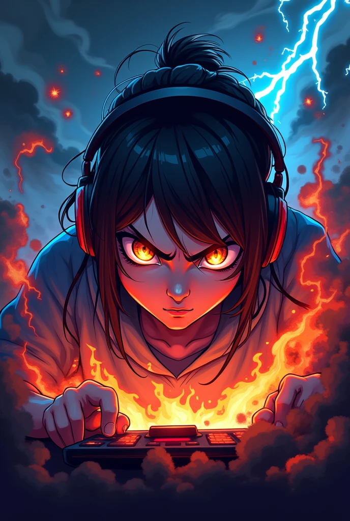 Animated covered by thunder and fire girl gaming logo only face