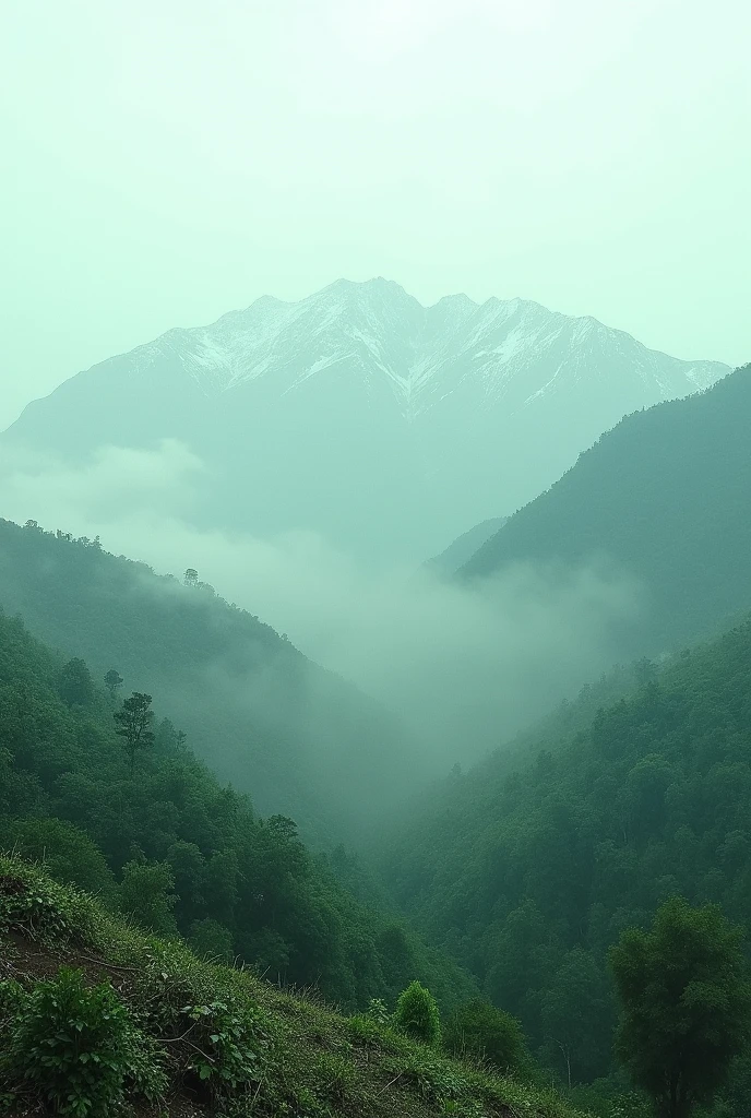 Misty, snowy greenish hills and mountains in a village kerala