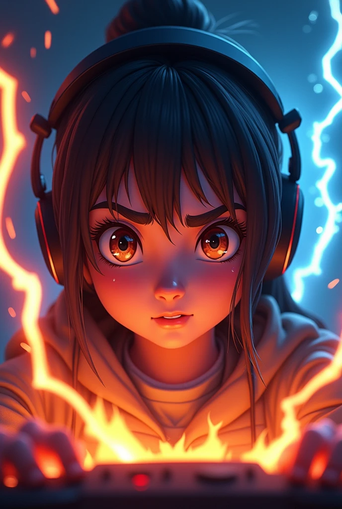 Animated covered by thunder and fire girl gaming banner only face