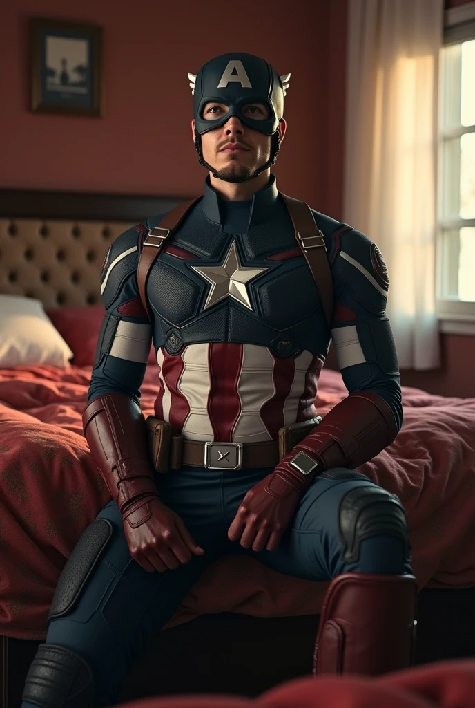 Create an image in captain America fucking to blak veado in bedroom