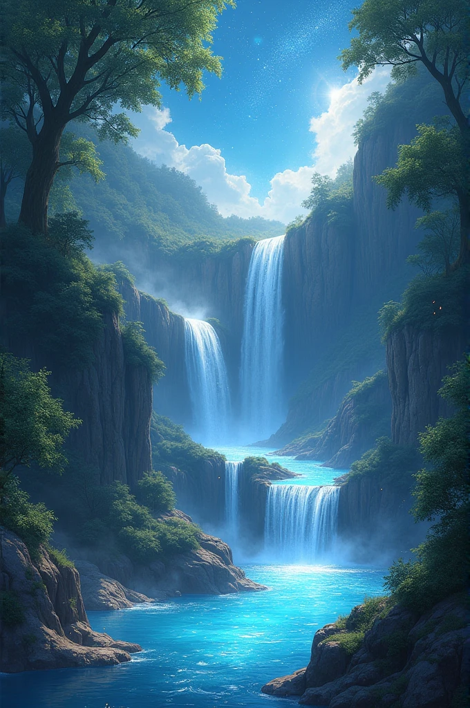 Imagine waterfalls that cascade from the sky, their streams composed of stardust. As they touch the ground, they create shimmering pools where wishes come true.