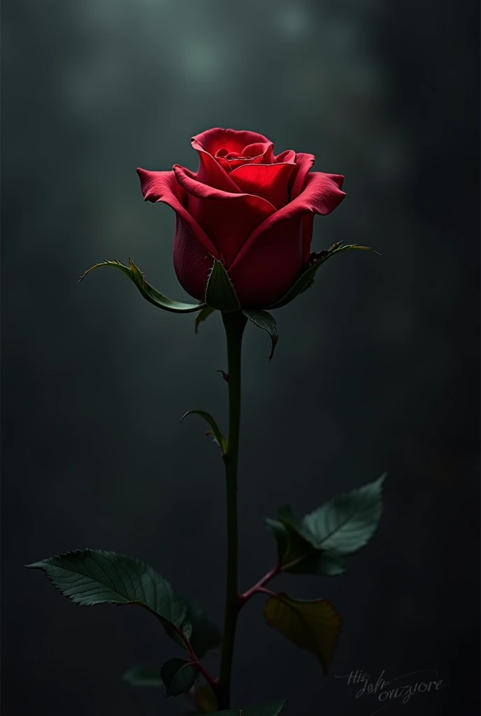 Dark romance vibes thumbnail, with a red rose withering away, dark vibes, gives off a psychopathic vibes that gives you chill down your spine, with "His dark presence" written at the middle