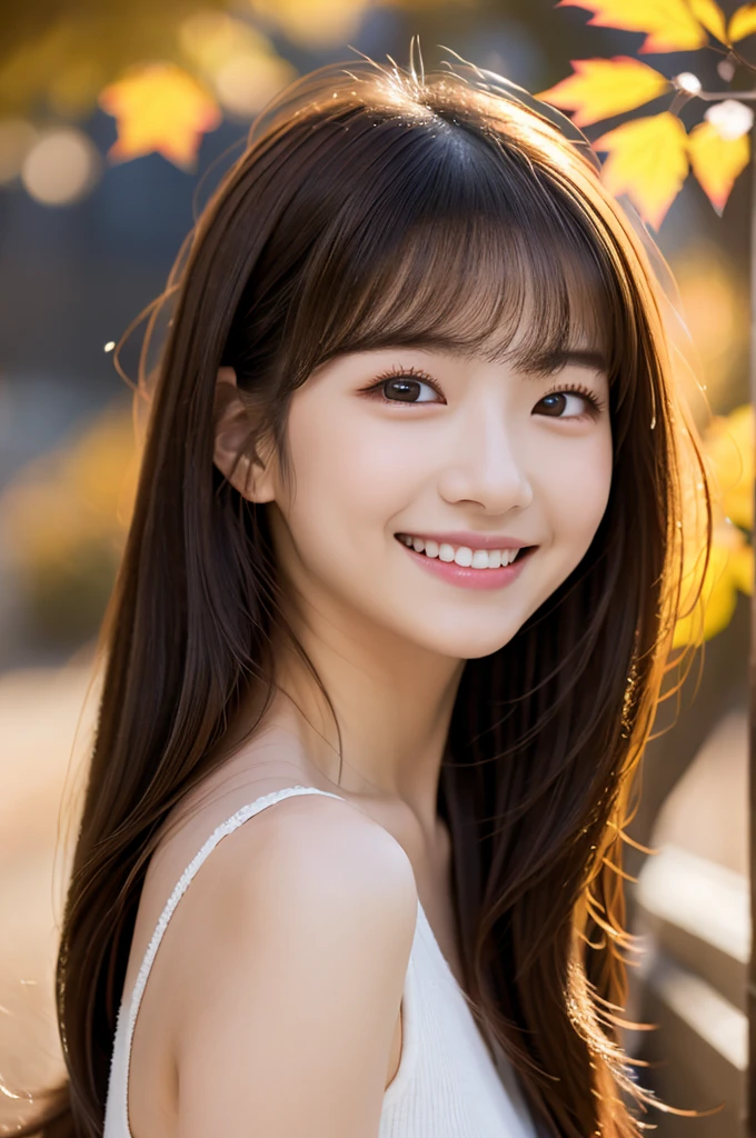 Image resolution 8K、Representative works:1.3)、Beauty、1 female、(魅力的なbody:1)、abdomen:1.1、Dark Brown Hair:1.1、(body:1)、Super detailed facial features、Attractive lips、double eyelid、Wearing a fashionable and stylish V-neck shirt、Super realistic and super cute details、Japanese women、10th generation(18-year-old)、Adorable smile with a smile、Hair blowing in the wind、color々Hair style、Portrait in the studio、Maple leaves are turning red in the autumn season.、Nice pose、