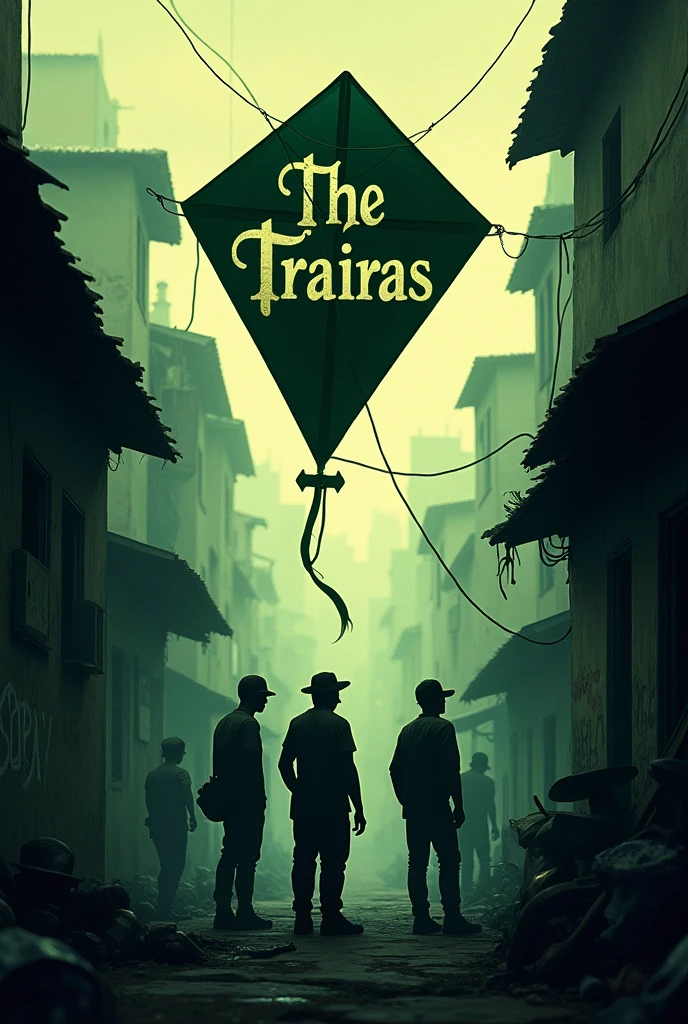 Kite logo written " The Trairas " Smoking a lot of weed in the favela, dark