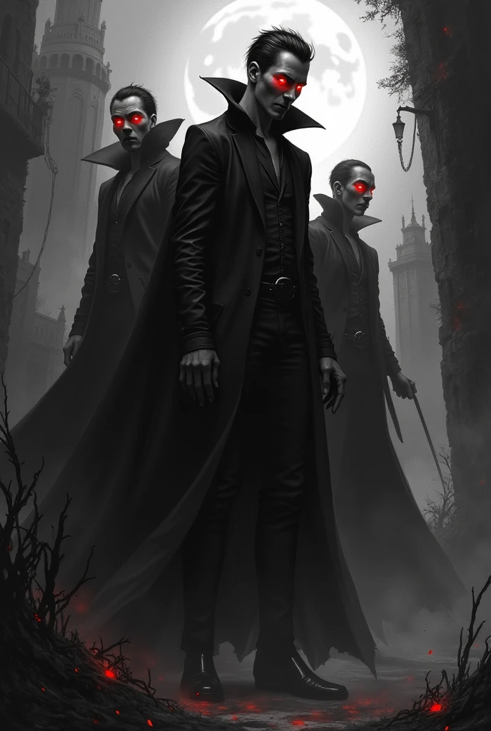In black and white make vampires and red eyes