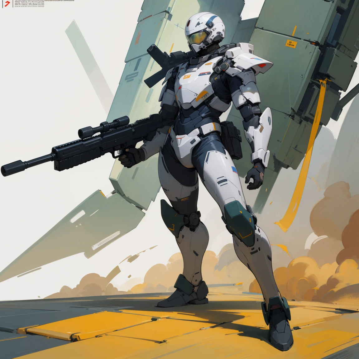 ((Highest quality)), ((masterpiece)), (be familiar with), whole body,Body Armor,Near future,Powered Suit,Science fiction,green,anime,gun,Helmet,male,((military)),special forces