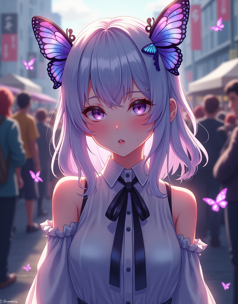 Shinobu , demon Slayer anime girl with butterfly hair and butterfly ears in a crowd, artwork in the style of guweiz, detailed digital anime art, clean detailed anime art, beautiful anime portrait, anime visual of a cute girl, digital anime illustration, beautiful anime artwork, guweiz, detailed anime character art, detailed portrait of anime girl, detailed anime artwork, digital anime art