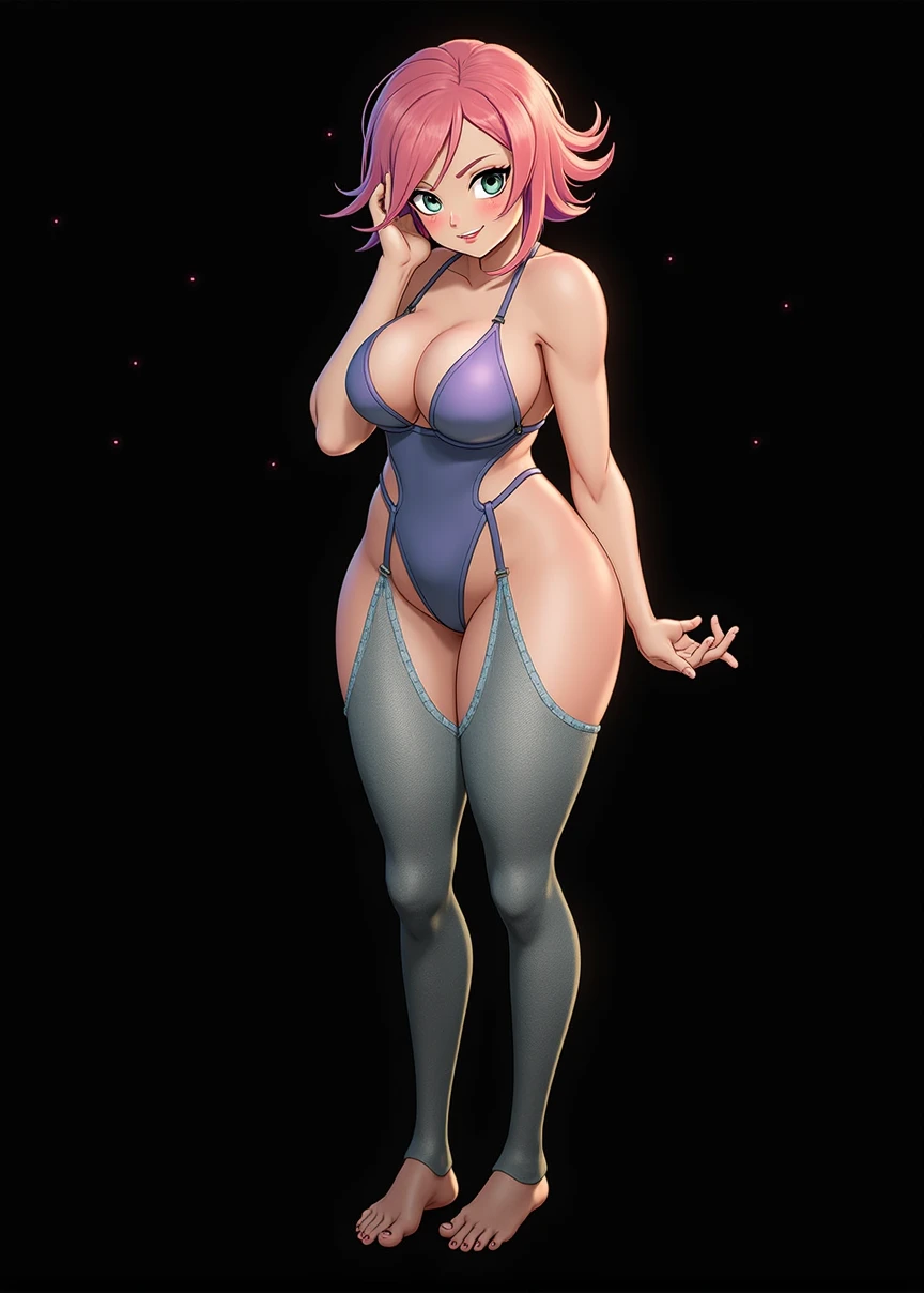 Sexy short pink haired girl in a swimsuit