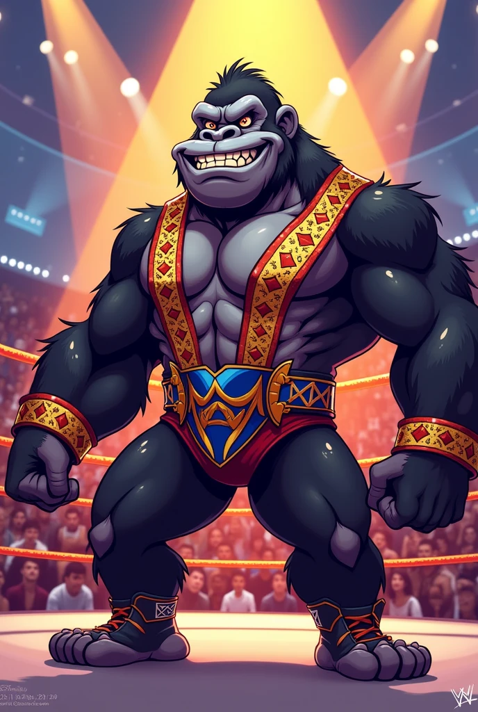 cartoon gorilla dressed like wrestler Latino heat Eddie Guerrero 

