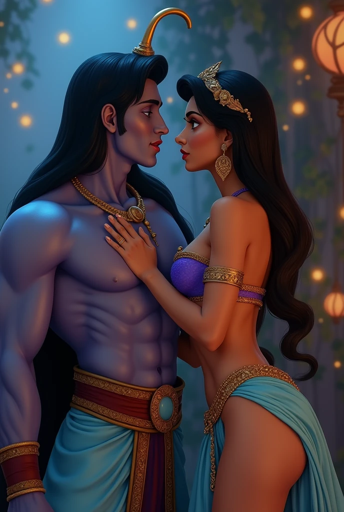 Princess Jasmine, having uncensored sex with the genie and his massive wiener