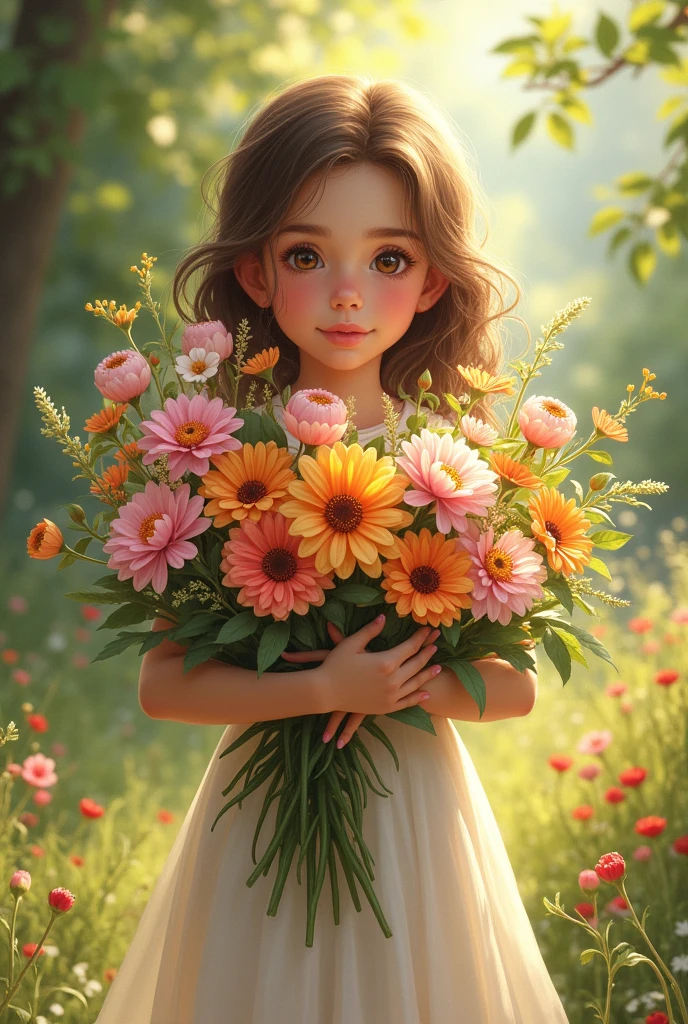 A girl with a flower bouquet 