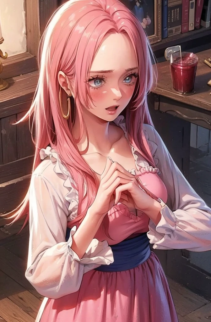 (Antique style, girly: 1.2, pink hair: 1.1, blue eyes: 1.1, big eyes)