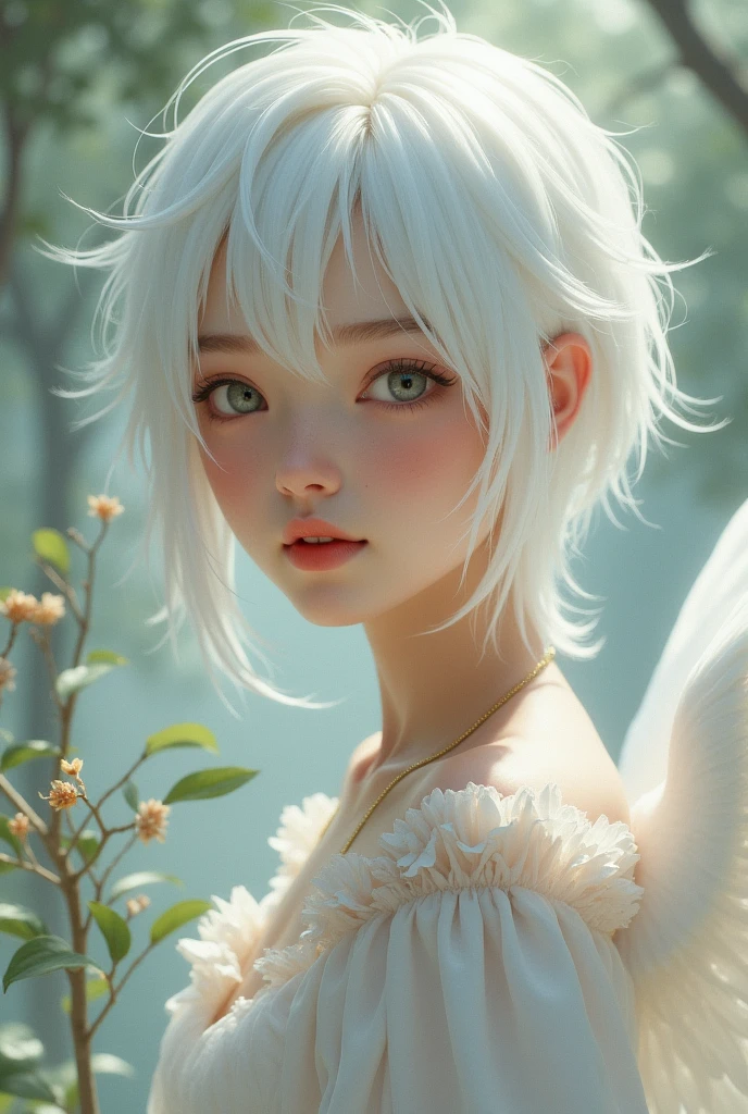 A 20-year-old with white hair and a kind face