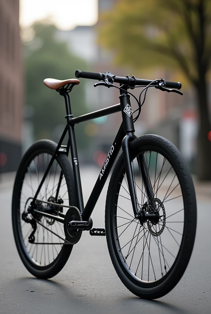 Make me a fixed gear with a logo named Amistad.Fixie