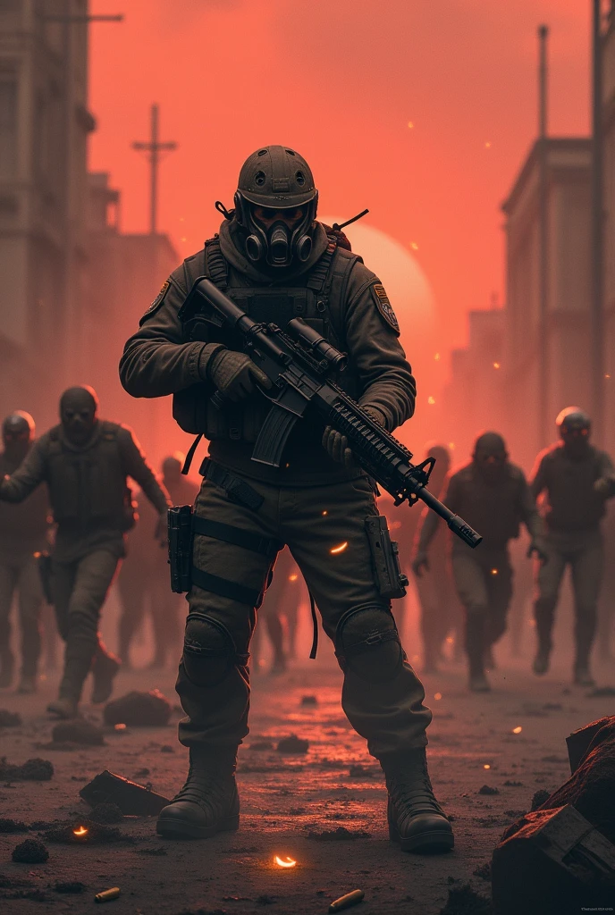 Soldier killing zombies