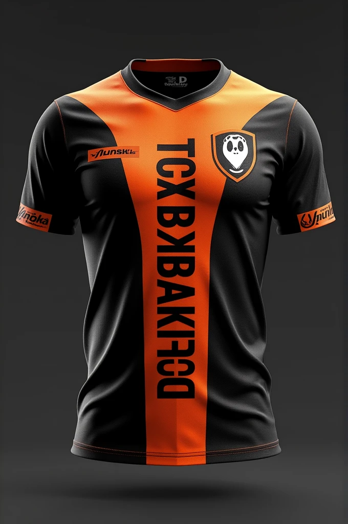 Create a jersey eSports players named YGXBAKIGOD in black and orange colour mixed front and back both with club name young gurkha