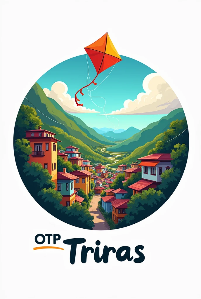Round logo flying a kite in the favela written " OTP Trairas "
