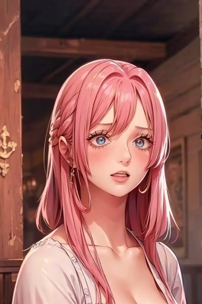 (Antique style, girly: 1.2, pink hair: 1.1, blue eyes: 1.1, big eyes)