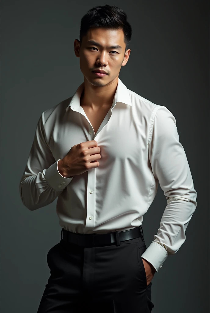 1 handsome Chinese gentleman, 37 years old, mafia, formal shirt and tie, Lawyer,wetclothes,wear glasses,provocative and erotic pose, armpit sweat, Professional attire, Handsome and elegant, Wearing uniform, sexy abstinence, wearing blouse, Masculine and handsome, muscular, Nice looking muscles, , fair skin, Black eyes (1:3 thin eyes), Full body shot, erotic face, firm chest, provocative, , sexy