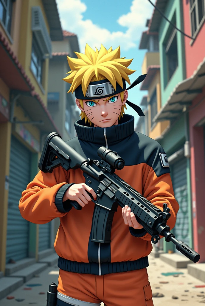 Naruto with a rifle in the favela