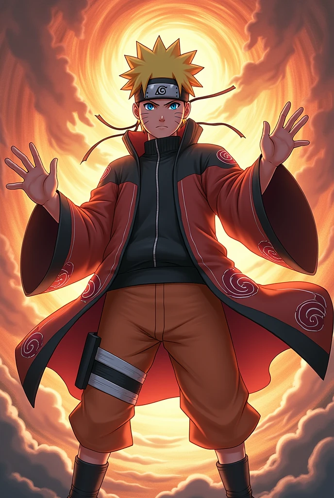 Naruto wearing Uzumaki clan clothing, demonstrating power