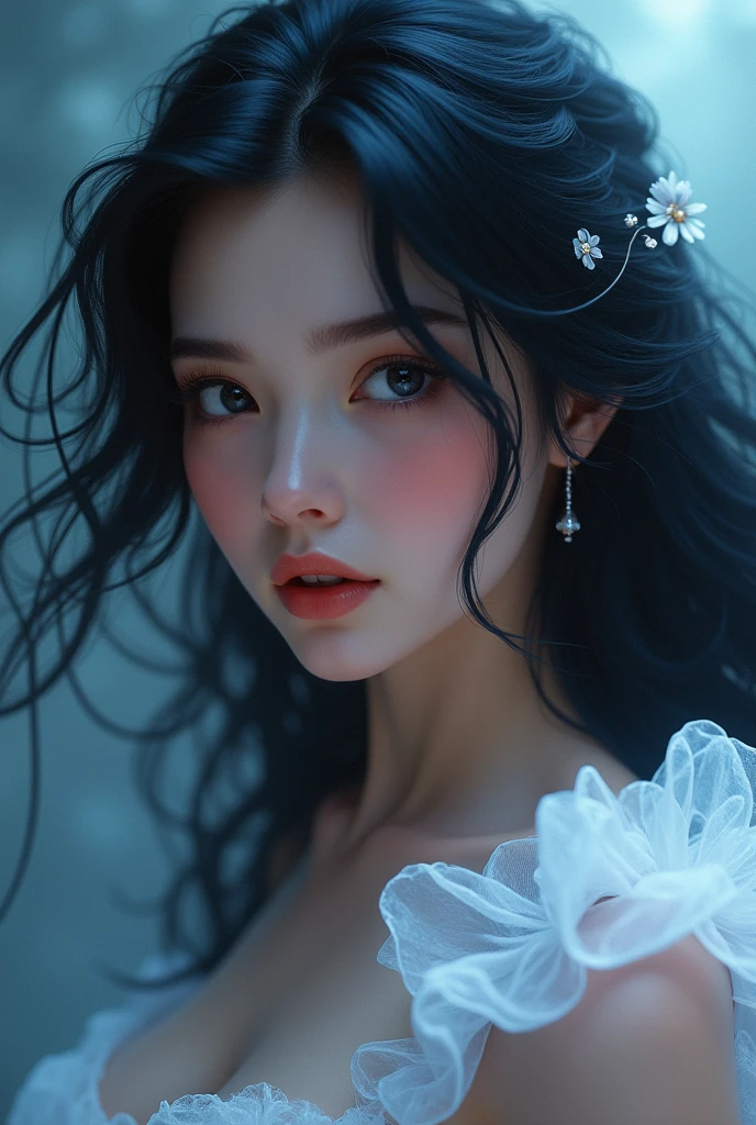 Cinderella, (masterpiece), best quality, (seethrough), expressive eyes, perfect face ,black.hair