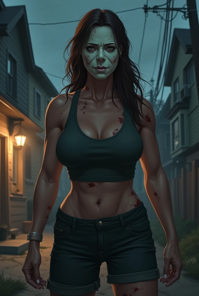 Create a muscular female version of the killer Michael Myers in animation