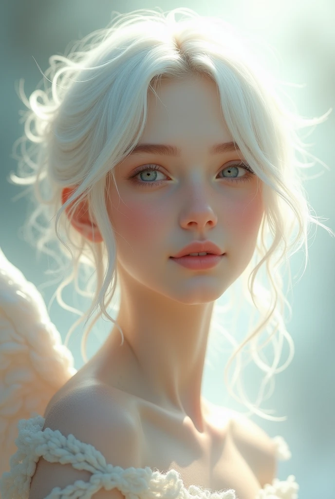 A 20-year-old with white hair and a kind face