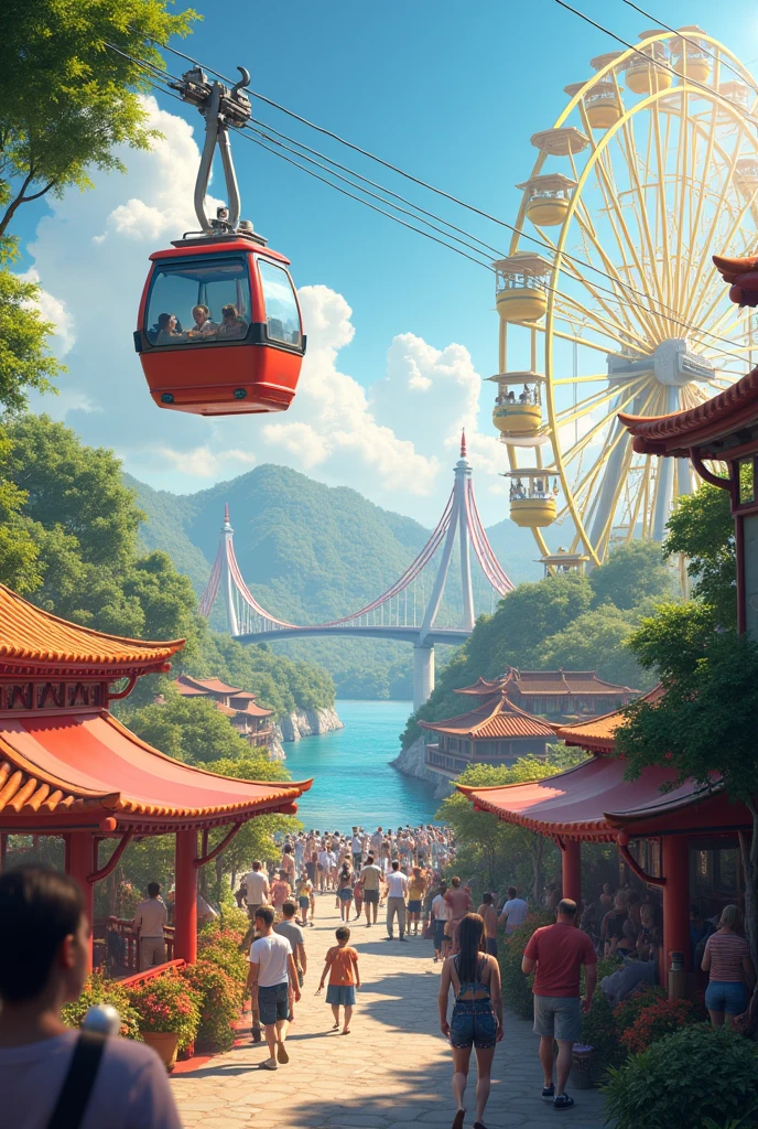 Cable car, and 1 roller coaster, sun wheel, Yin Yang Bridge