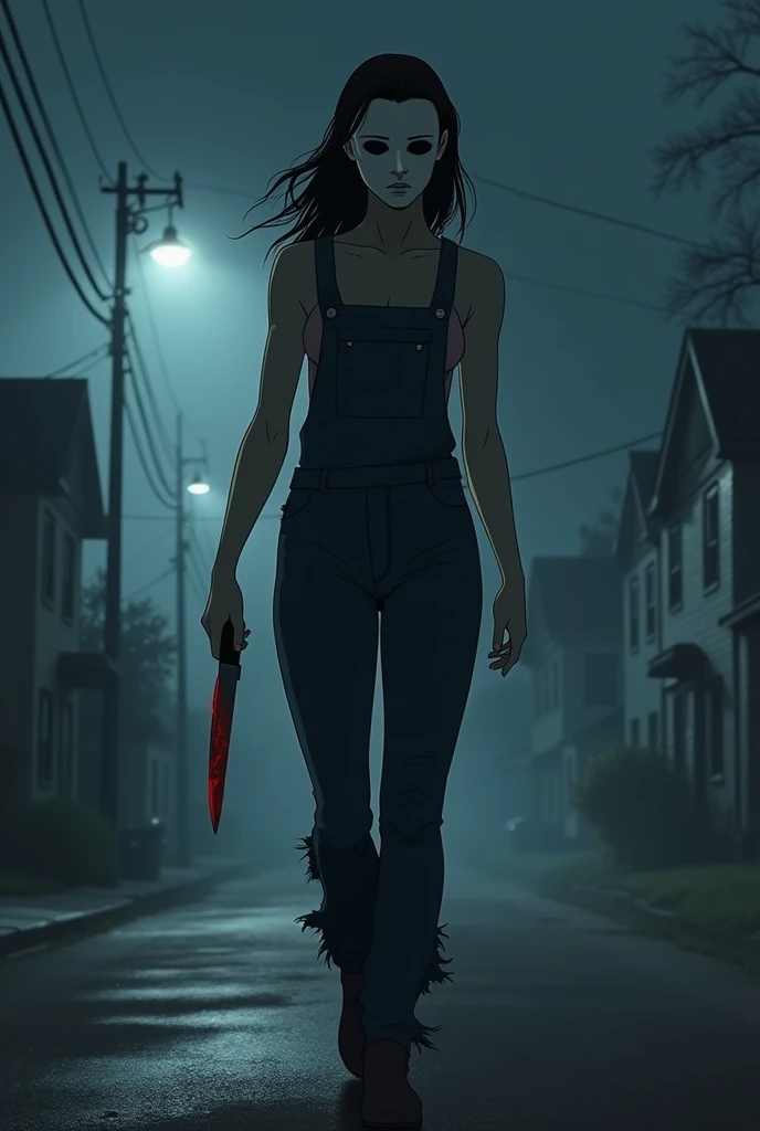 Create a strong female version of killer Michael Myers in animation