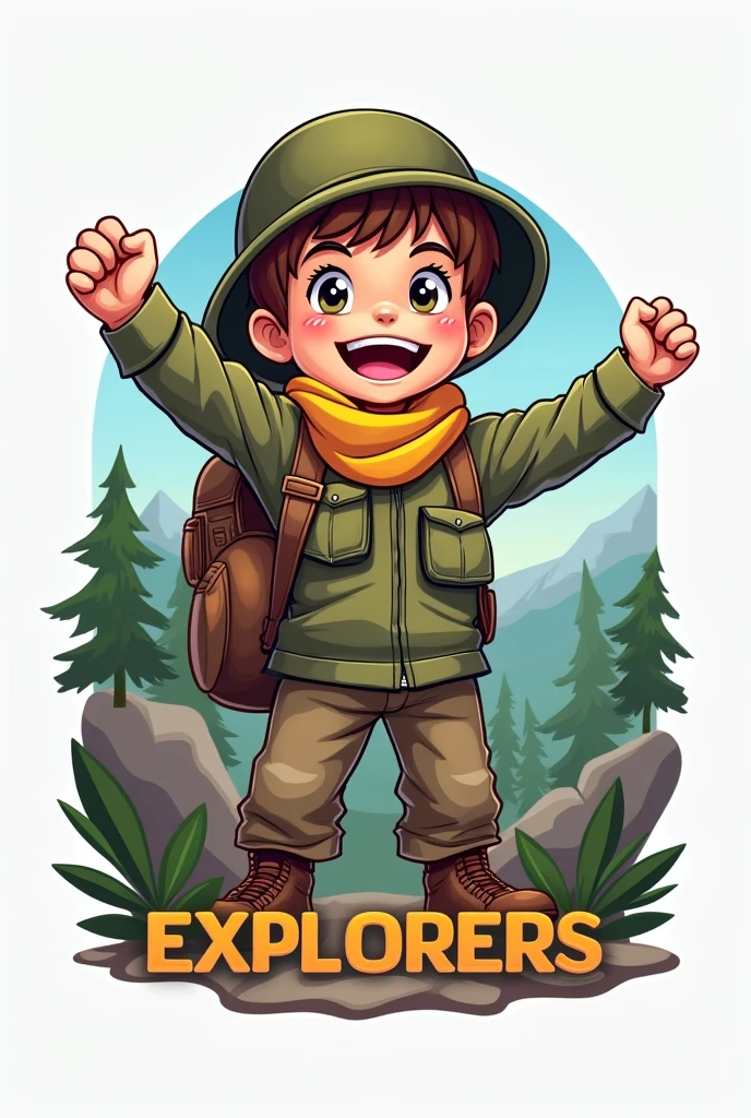 A scout camp logo for Verena kids explorers Something more eye-catching for my venture with the NYM brand, the kid wearing more military-style clothes without the name Verena, something more like a logo without the helmet with a hat and showing a happy child
