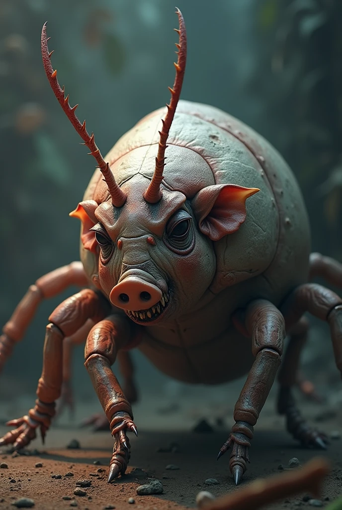 1 pig cockroach, highly detailed, hyper realistic, photorealistic, 8k, extremely detailed, intricate details, hyperdetailed, cinematic lighting, depth of field, dramatic lighting, vivid colors, vibrant colors, beautiful colors, stunning colors, masterpiece, award winning, conceptual art, surreal, digital art, 3d render, concept art, detailed environment, detailed background, detailed textures, fine details, sharp focus, complex composition, dynamic pose, cinematic angle, epic scale, grand scale