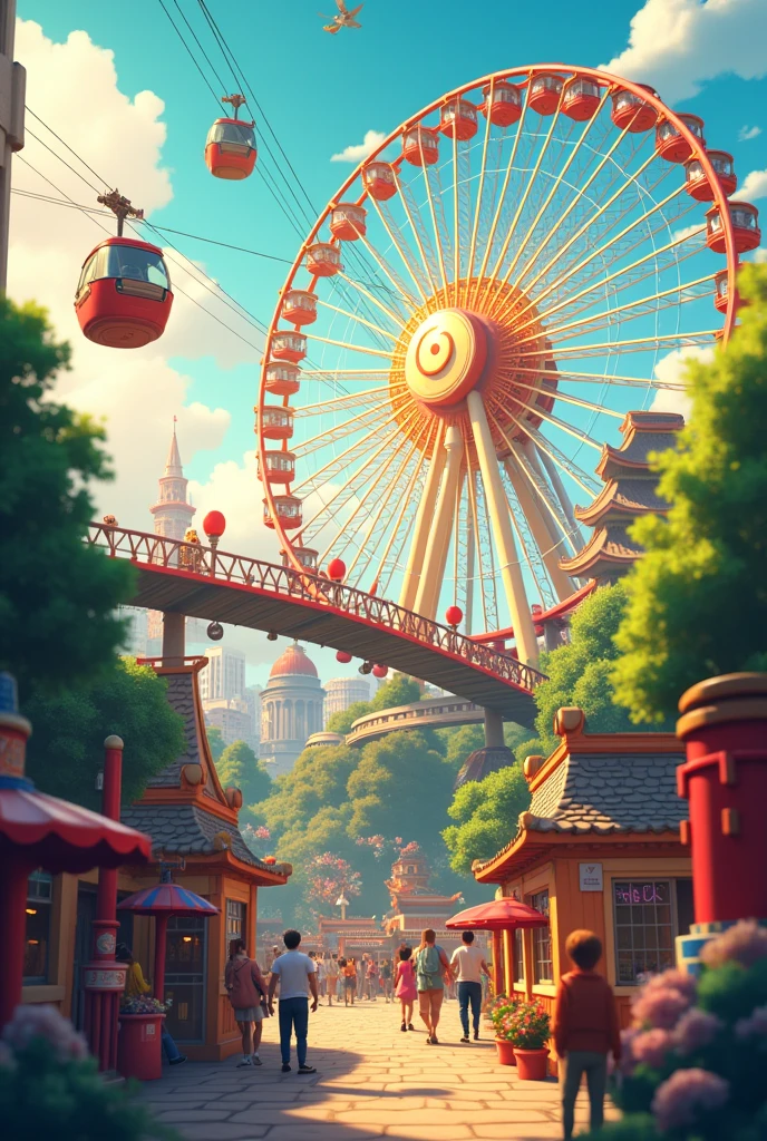Cable car, and 1 roller coaster, sun wheel, Yin Yang Bridge