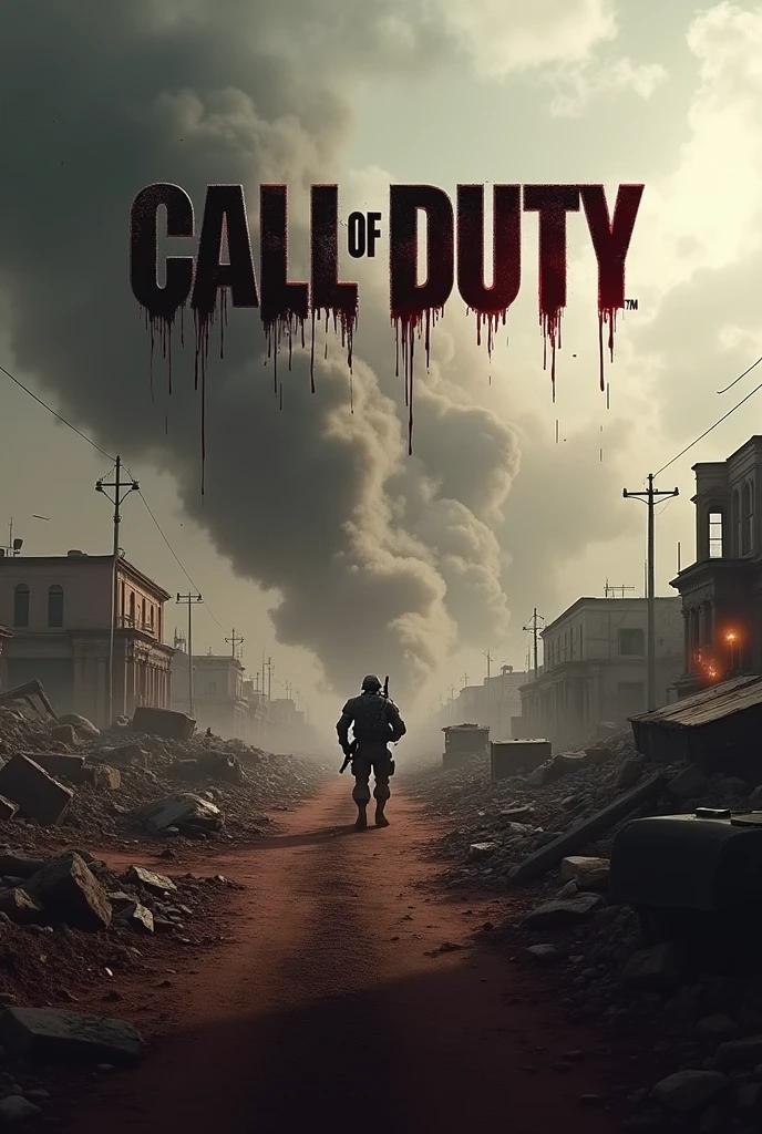 Make me a background where there is a war, the background must be similar to that of the game Call of Duty, and it must have this name and the letters must be in blood