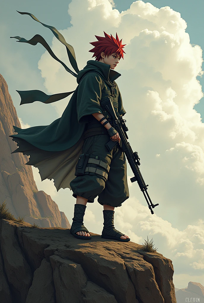 Gaara with a rifle and a pistol on his waist, the boss of the hill.