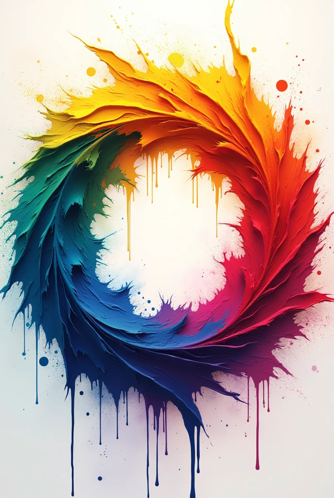 A vibrant, stylized color wheel with paint splashes or swirling colors