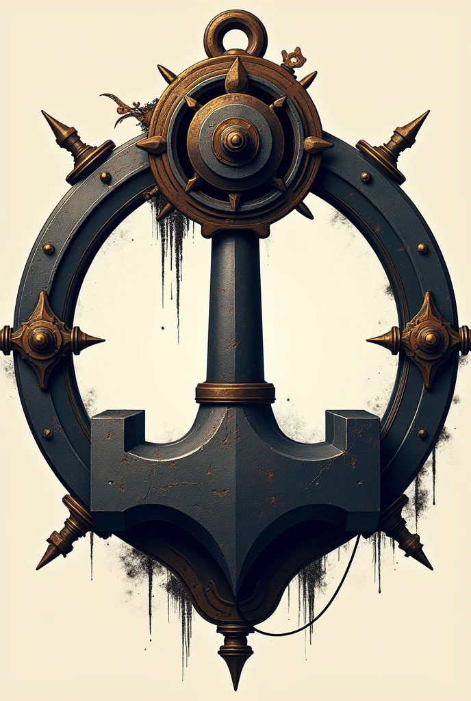 Navy symbol with a medieval iron hammer in a circle with steampunk aesthetics